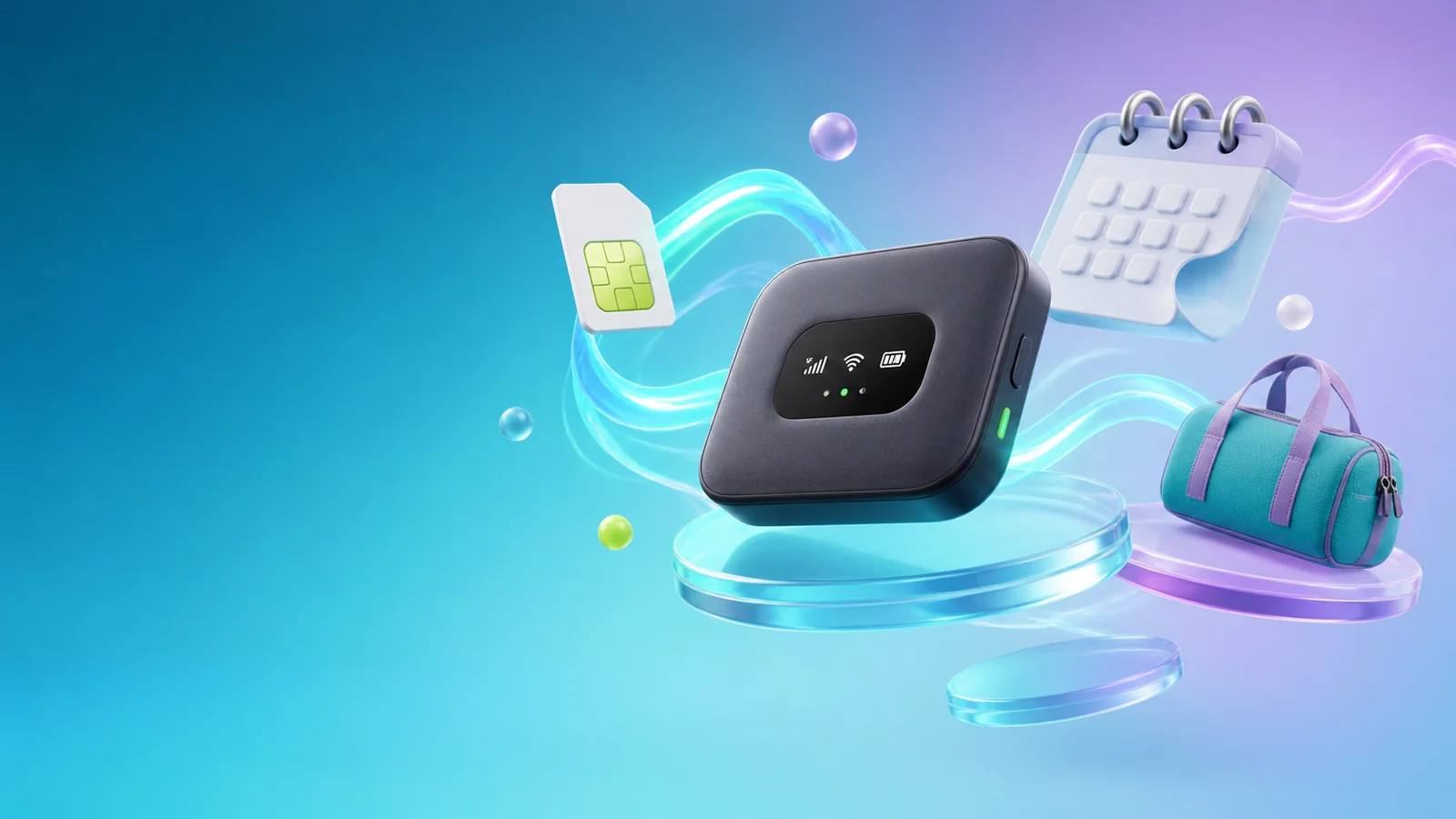 Portabel router, simkort och väska för flexibelt mobilt bredband